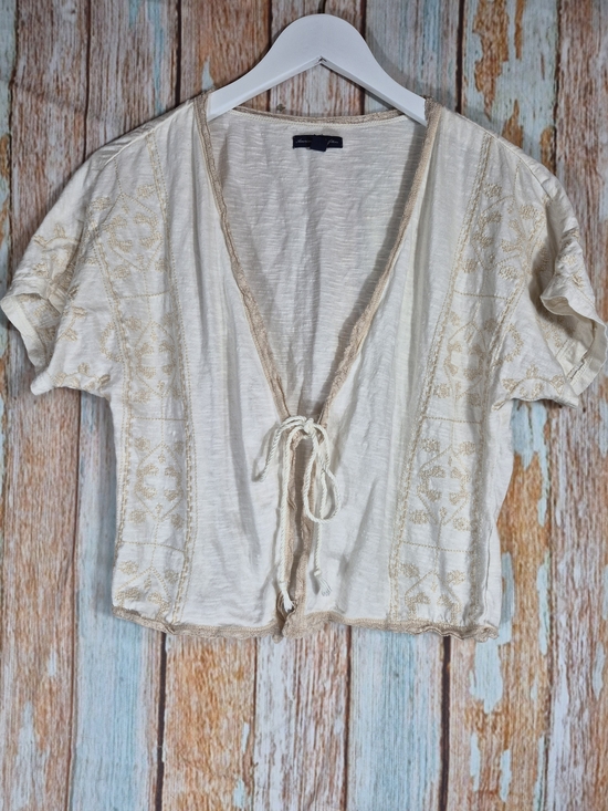 American Eagle Outfitters Tops - American Eagle Outfitters Cream Tie-Front Embroidered Tunic Size XS